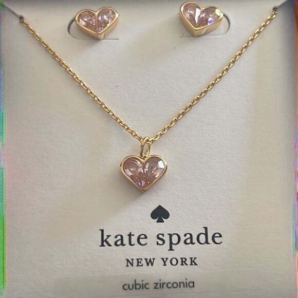NWT  KATE SPADE heart pendant spade set pink - Picture 3 of 6
